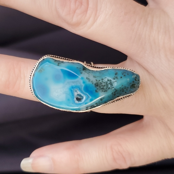 New Overzized Solar Quartz Agate 925 Silver Statement Ring. - Picture 10 of 16